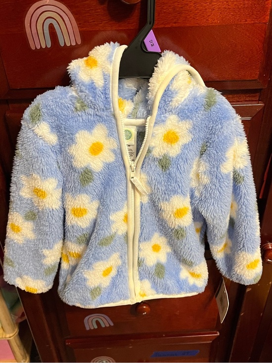 Little Me Other - Little Me Blue Plush Daisy Zip-Up Hooded Jacket